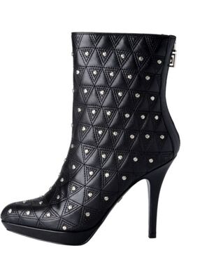 Versace Women's Leather Black Embellished High Heels Ankle Boots Shoes